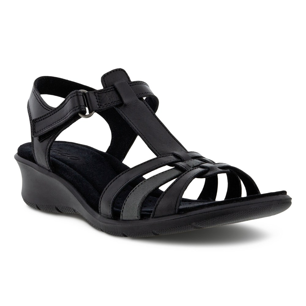 Womens Sandals - ECCO Finola T-Bar Strap - Black - 0736JWDCZ